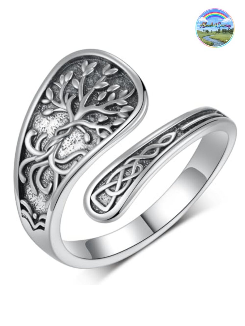925 Sterling Silver Tree of Life Spoon Ring Adjustable Thumb Ring Women Gift Mom